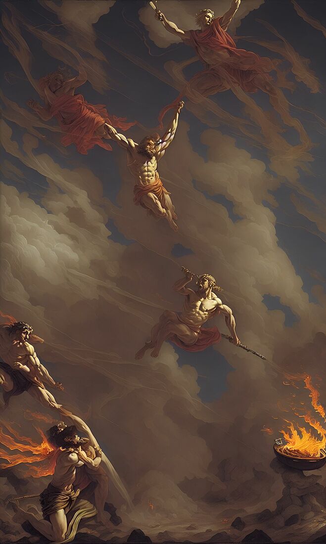 культуролог Илья Трофимов. Портфолио. Прометей2. Prometheus steals fire from Olympus Прометей крадёт огонь с Олимпа